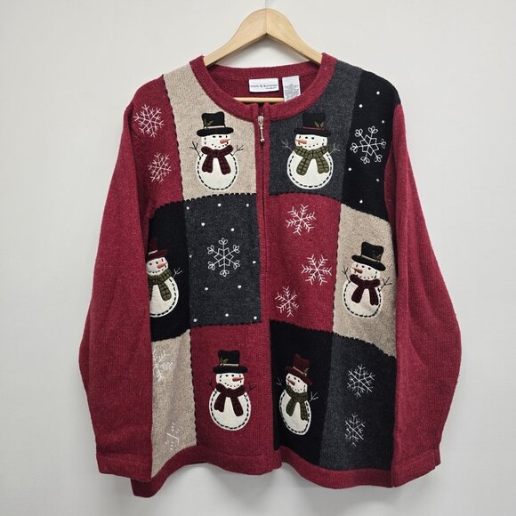 VTG Croft & Barrow Cardigan Sweater Christmas Snowman Angora Wool Blend 1X - Picture 1 of 8